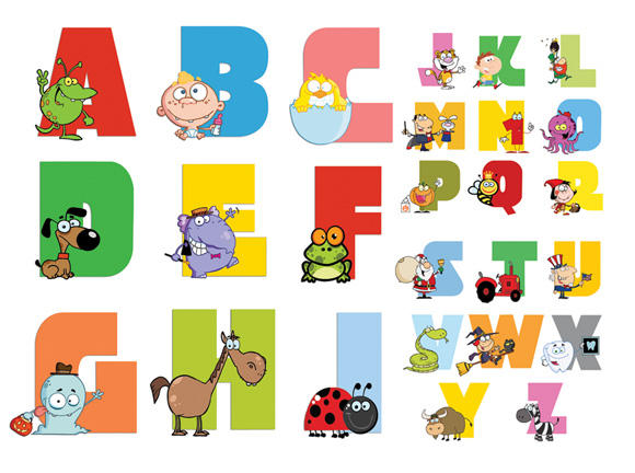 卡通英文字母EPS矢量素材 可爱儿童创意艺术字母字体 设计素材