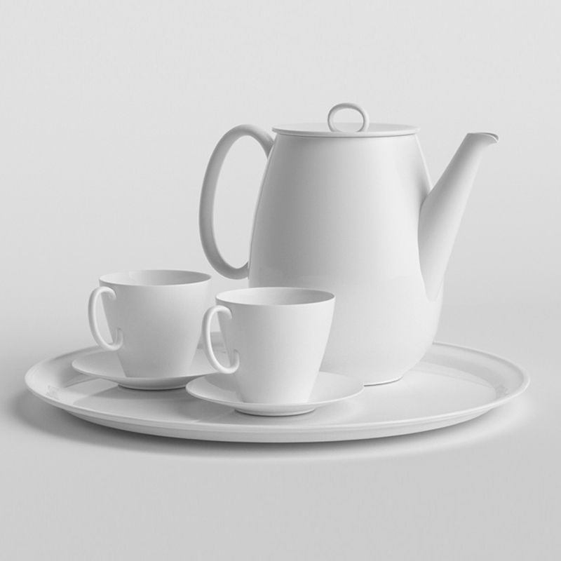 3D茶具茶杯茶壶模型C4D白色茶杯模型素材带材质贴图A1158