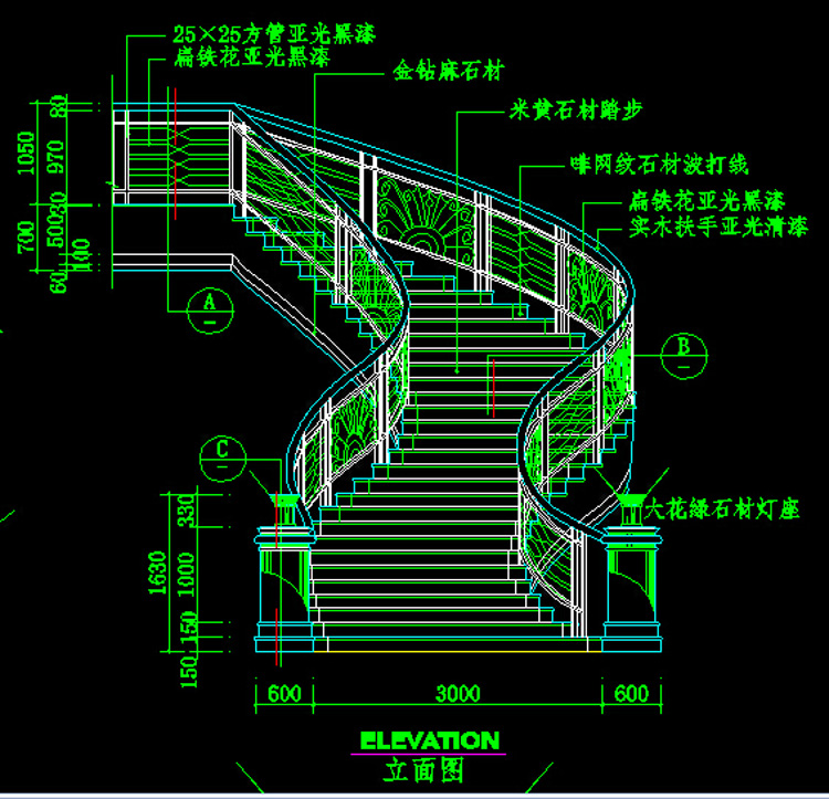 16款时尚楼梯/玻璃栏杆CAD施工图纸 旋转楼梯节点大样详图素材 第18张