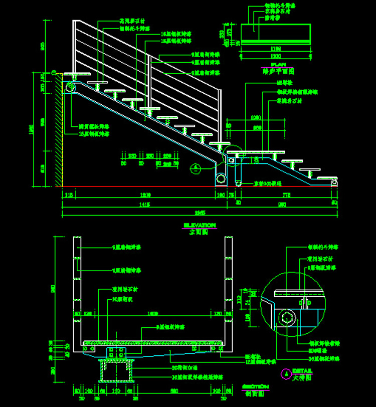 16款时尚楼梯/玻璃栏杆CAD施工图纸 旋转楼梯节点大样详图素材 第21张