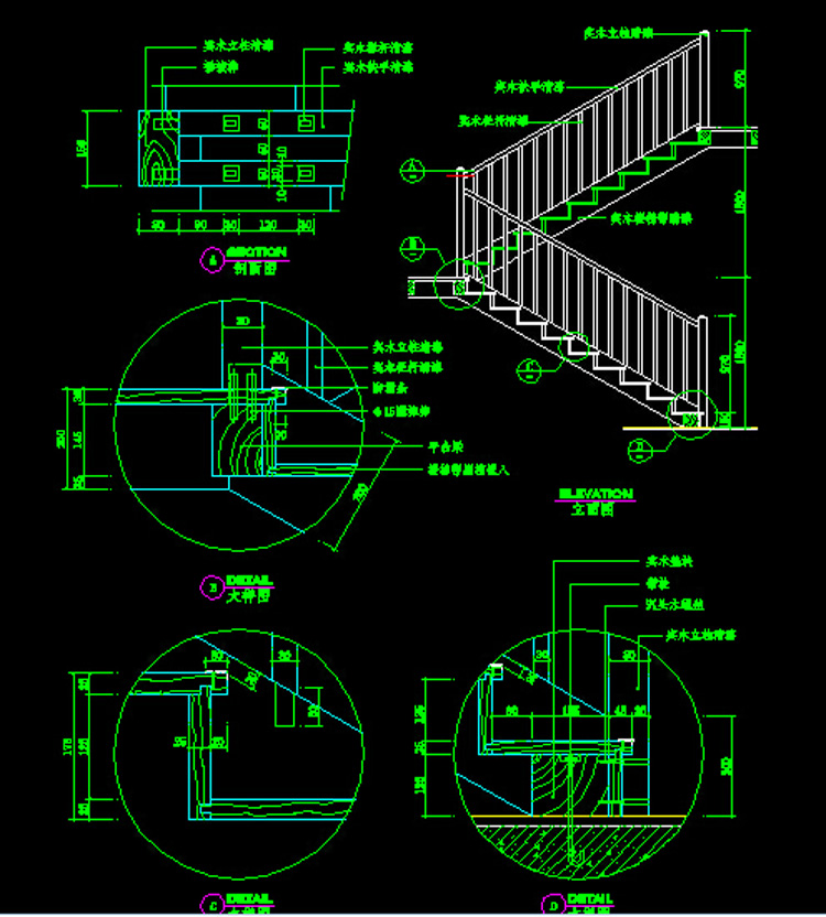 16款时尚楼梯/玻璃栏杆CAD施工图纸 旋转楼梯节点大样详图素材 第23张