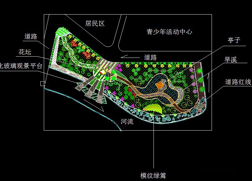 滨水河道改造园林景观CAD总平面图效果公园广场植物绿化设计方案 第17张