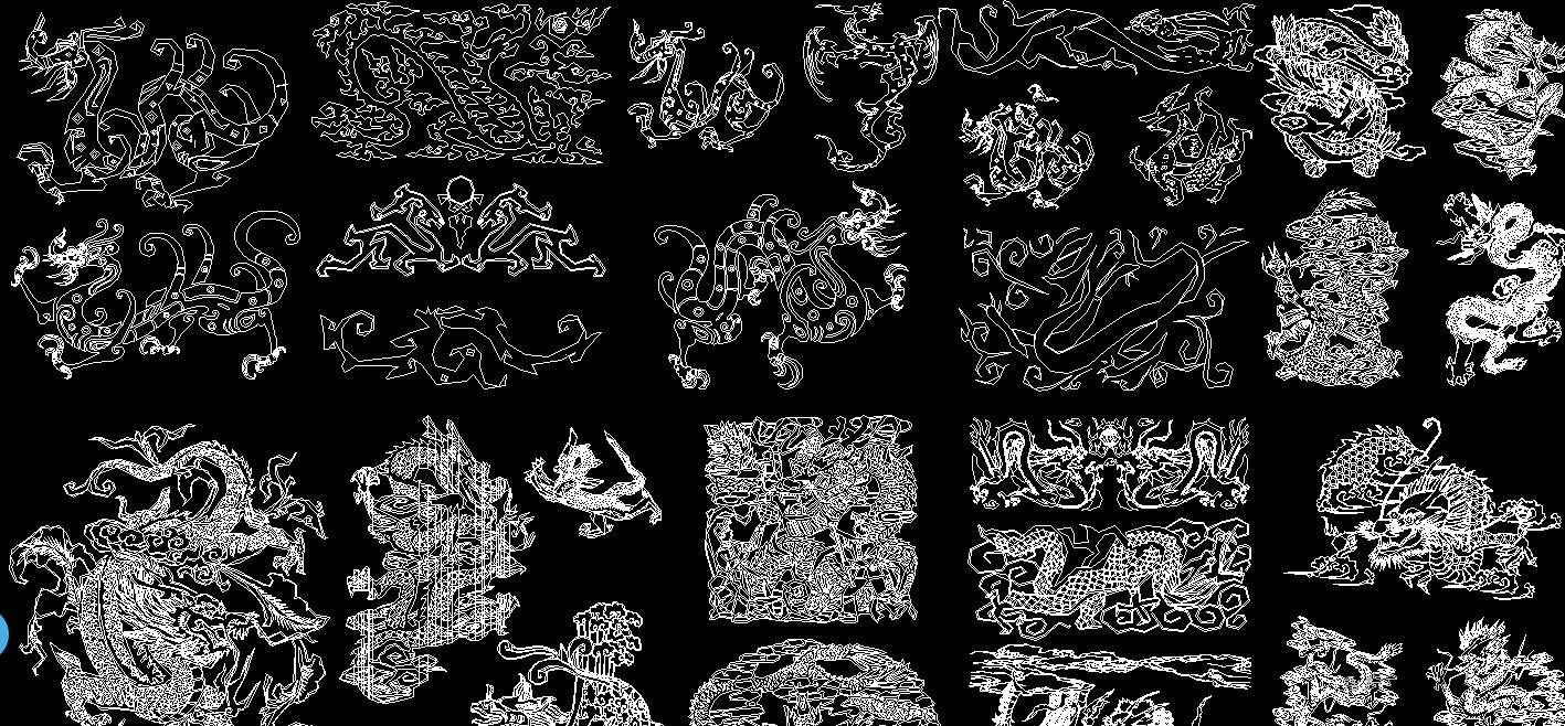 中式元素龙凤祥云cad图案室内设计中国风古典浮雕雕花CAD图块素材 第7张