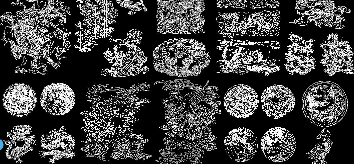 中式元素龙凤祥云cad图案室内设计中国风古典浮雕雕花CAD图块素材 第9张