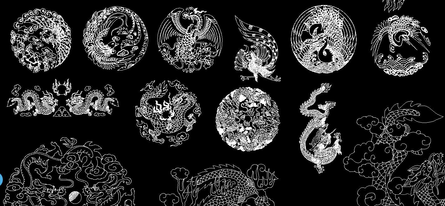 中式元素龙凤祥云cad图案室内设计中国风古典浮雕雕花CAD图块素材 第11张