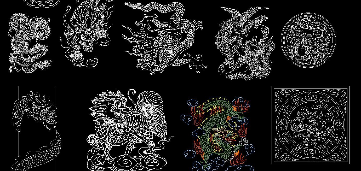 中式元素龙凤祥云cad图案室内设计中国风古典浮雕雕花CAD图块素材 第12张