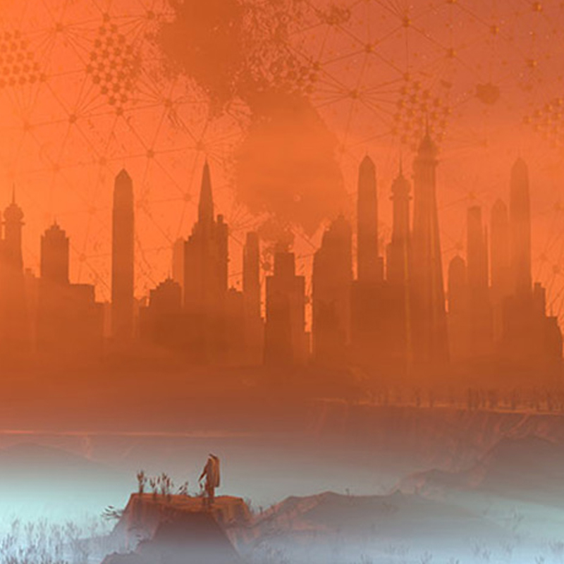 C4D科幻城市创意场景电影布景海报创意背景素材苍穹下的城市CY015