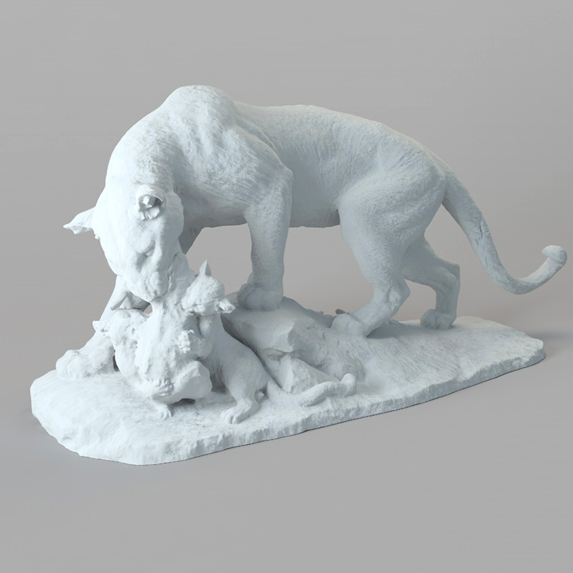 黑豹抓羊喂幼仔C4D雕塑模型创意场景3D模型素材石膏像 MX387