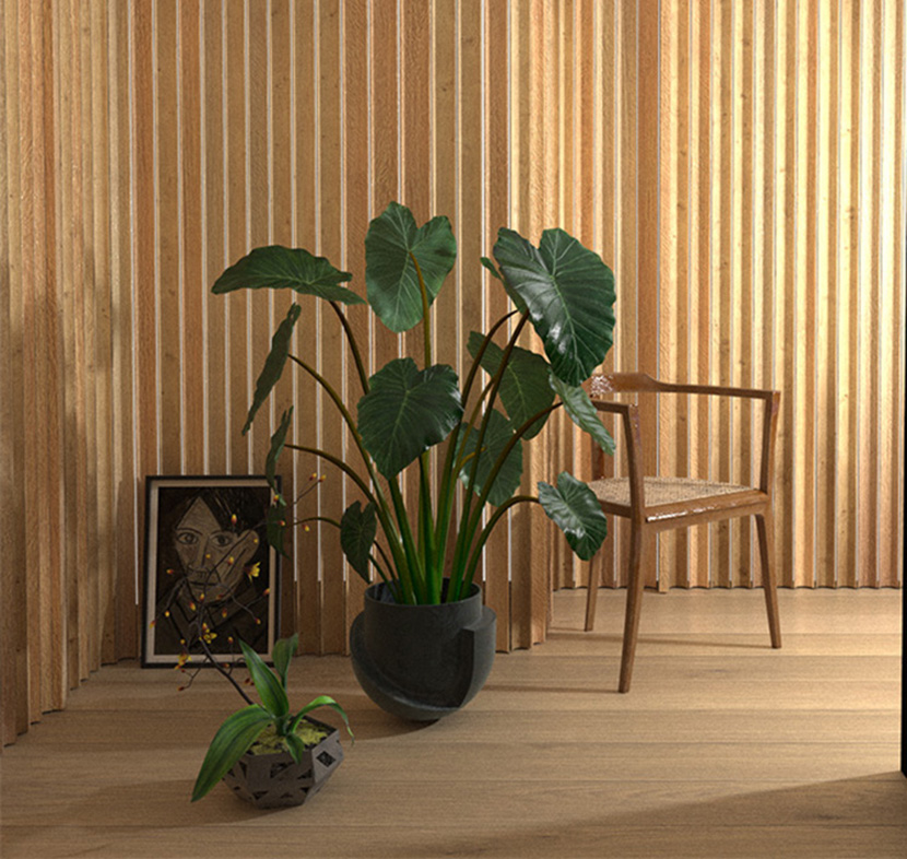 C4D室内模型木板隔墙装饰渲染室内设计创意场景3D模型素材CY618