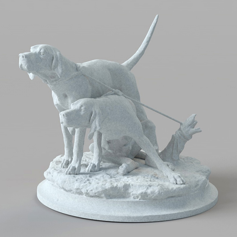 两条栓着的猎狗雕塑C4D模型创意场景3D模型素材石膏像 MX388