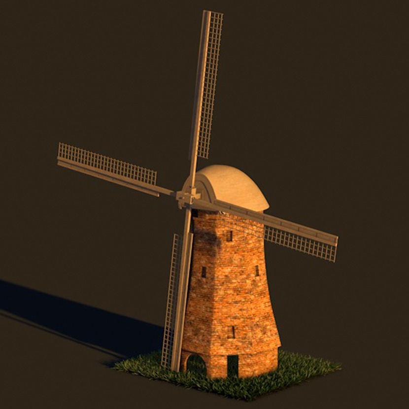 荷兰风车屋旋转的风车C4D模型创意场景3D模型素材 MX395