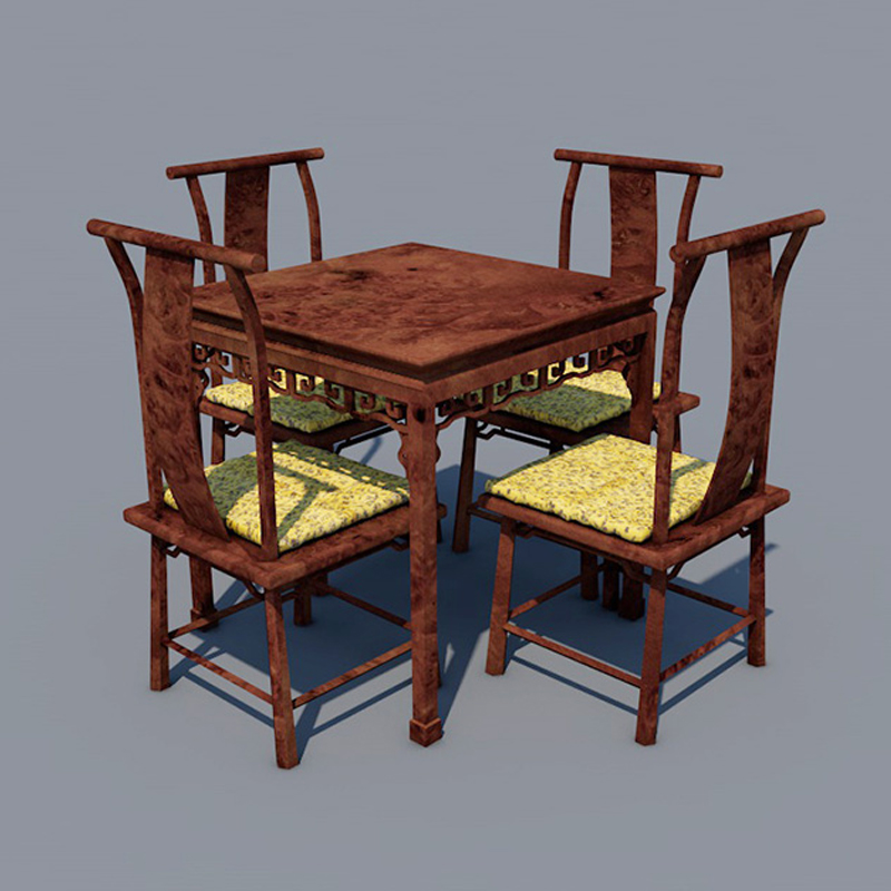 中式家具模型实木桌椅组合家具C4D模型 MX927