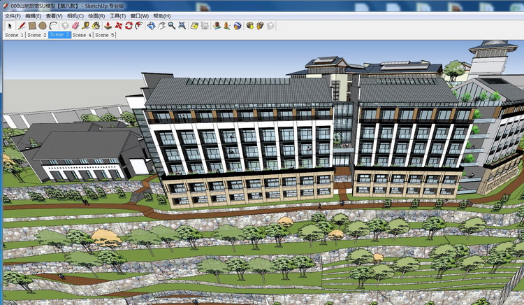 su草图大师模型/山地宾馆sketchup模型CAD山地旅馆建筑设计作业 第7张
