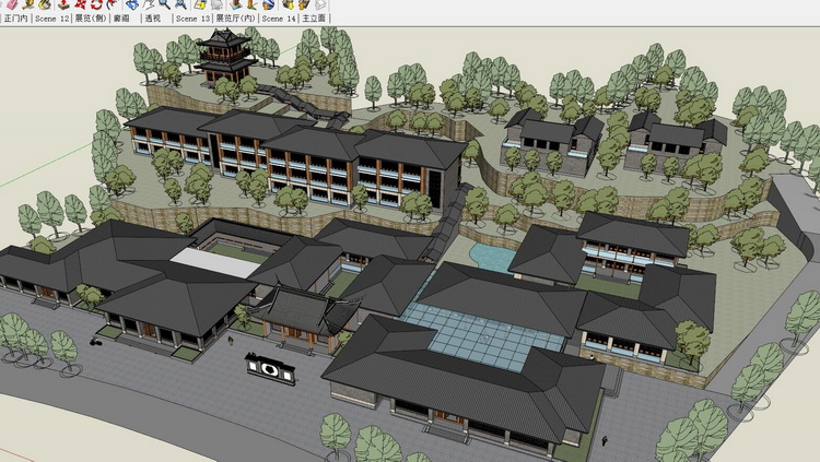 su草图大师模型/山地宾馆sketchup模型CAD山地旅馆建筑设计作业 第9张