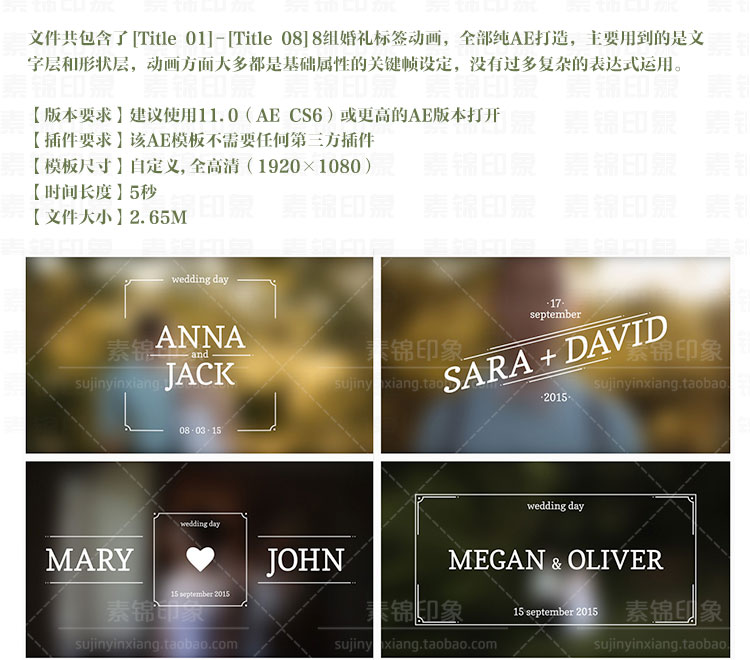国外AE模版素材 唯美婚礼标题文字 微电影开场MV片头动画后期字幕 第15张