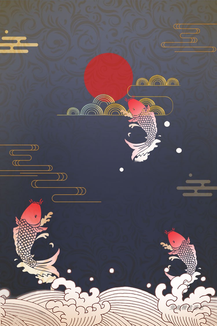 古典雅新中式中国风仙鹤祥云金鱼图案古风PSD设计素材模板背景 第9张