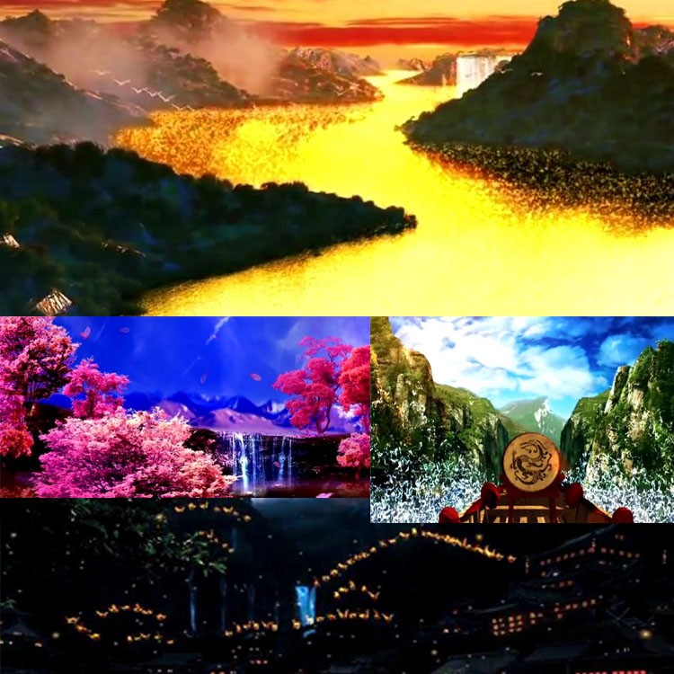 龙船调中国民族风晚霞山河歌舞台晚会LED屏幕背景高清视频素材图片