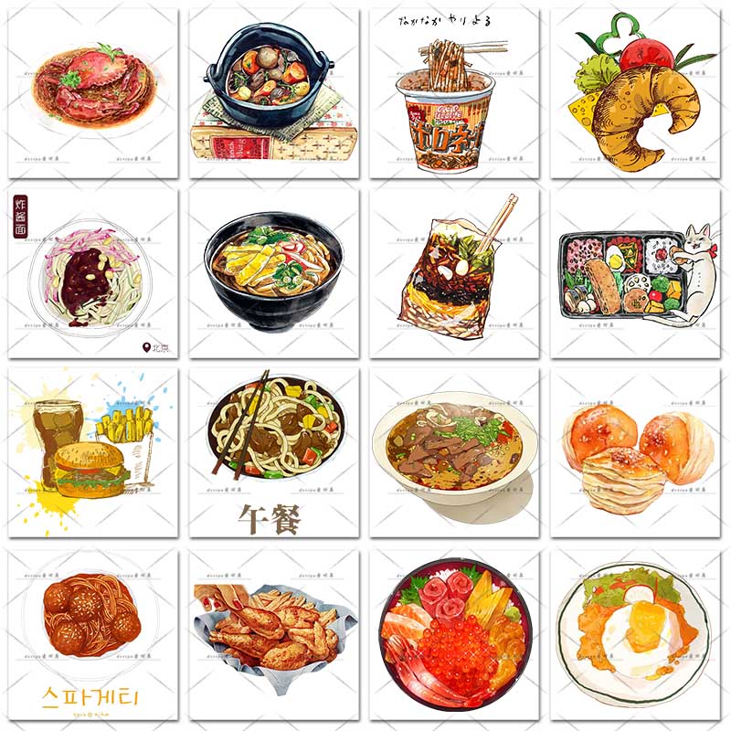 卡通食物手绘日式韩式料理美食寿司饭团贴纸插画PNG免扣设计素材 第6张