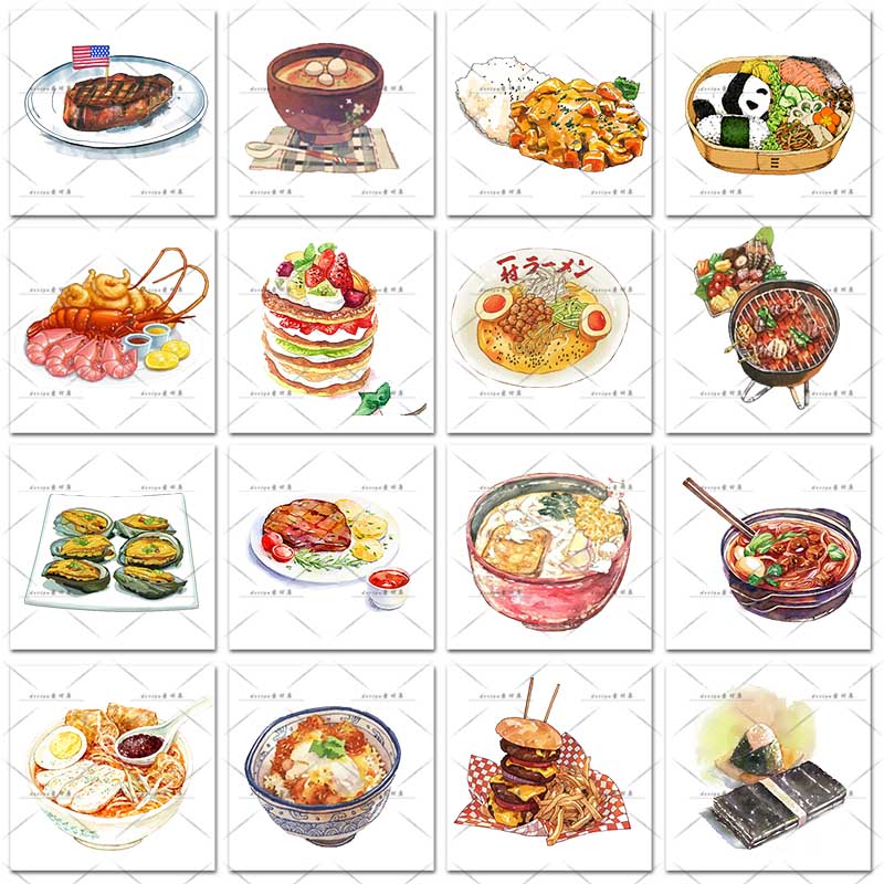 卡通食物手绘日式韩式料理美食寿司饭团贴纸插画PNG免扣设计素材 第5张