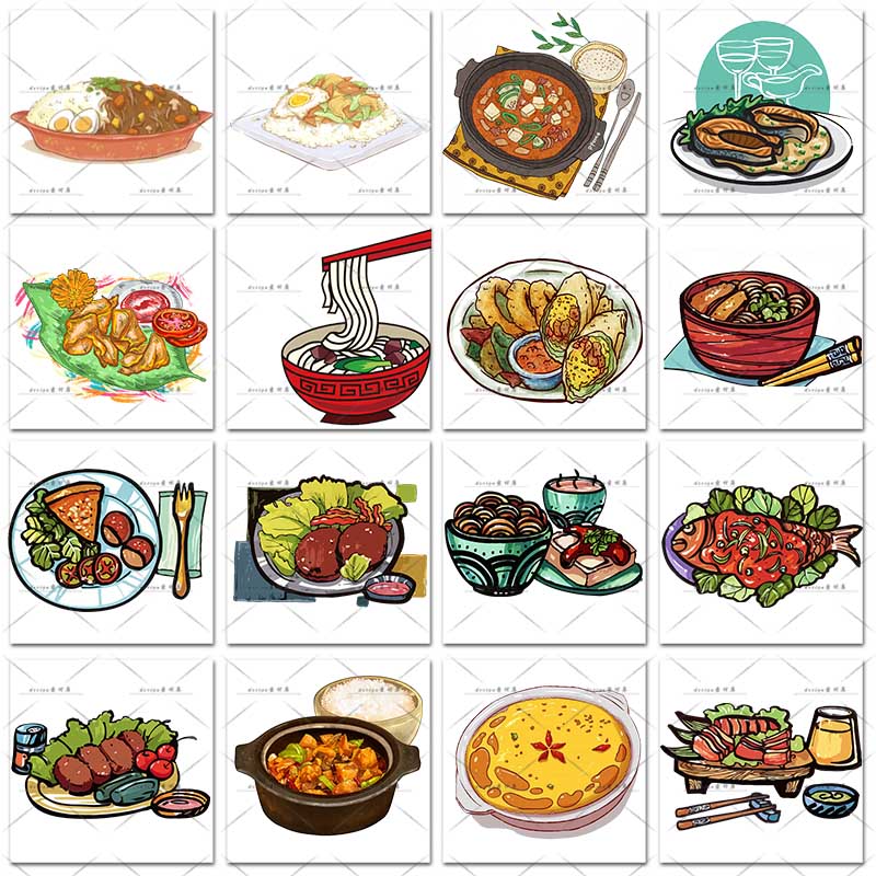 卡通食物手绘日式韩式料理美食寿司饭团贴纸插画PNG免扣设计素材 第7张