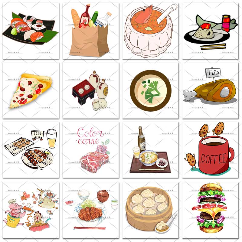 卡通食物手绘日式韩式料理美食寿司饭团贴纸插画PNG免扣设计素材 第10张