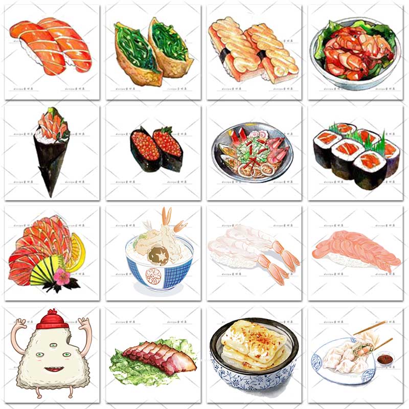 卡通食物手绘日式韩式料理美食寿司饭团贴纸插画PNG免扣设计素材 第12张