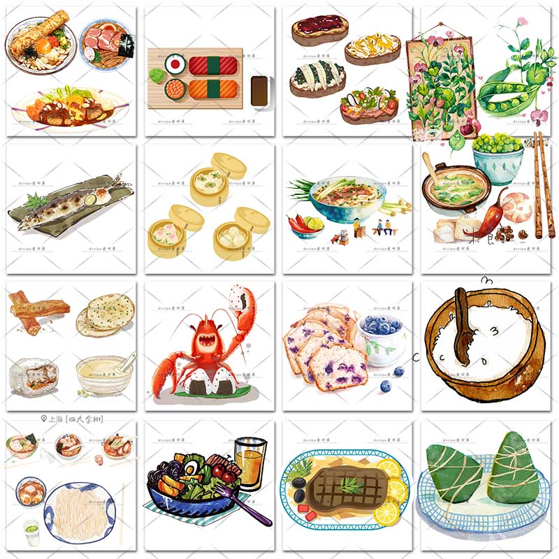 卡通食物手绘日式韩式料理美食寿司饭团贴纸插画PNG免扣设计素材 第18张