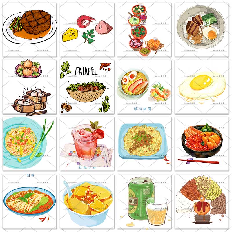 卡通食物手绘日式韩式料理美食寿司饭团贴纸插画PNG免扣设计素材 第20张