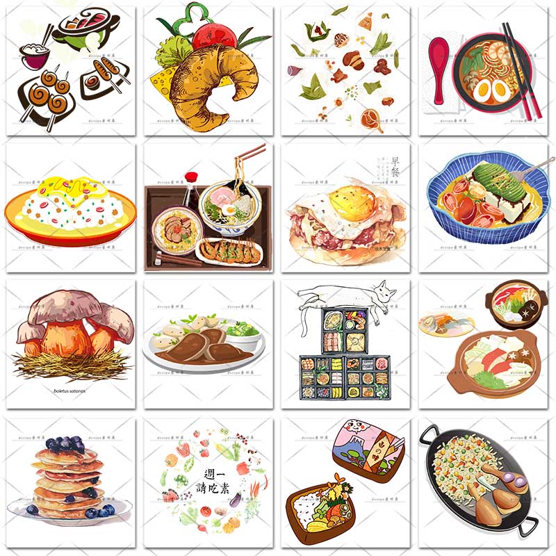 卡通食物手绘日式韩式料理美食寿司饭团贴纸插画PNG免扣设计素材 第21张