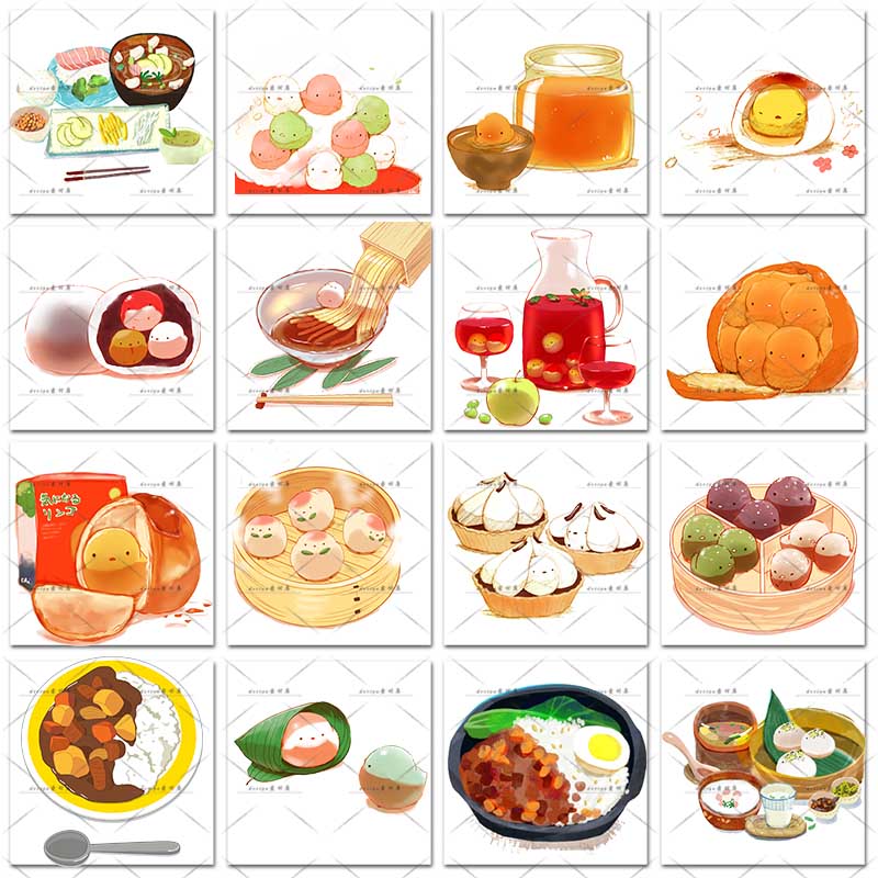 卡通食物手绘日式韩式料理美食寿司饭团贴纸插画PNG免扣设计素材 第22张