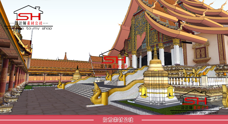 东南亚泰式傣族风格旅游景区传统寺院寺庙庙宇建筑规划设计SU模型 第2张