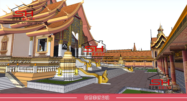 东南亚泰式傣族风格旅游景区传统寺院寺庙庙宇建筑规划设计SU模型 第3张