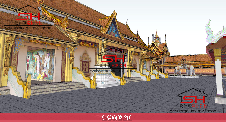 东南亚泰式傣族风格旅游景区传统寺院寺庙庙宇建筑规划设计SU模型 第4张
