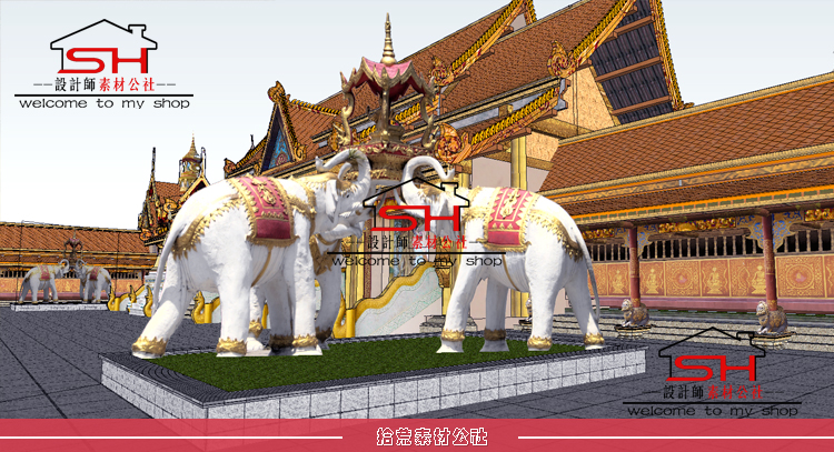 东南亚泰式傣族风格旅游景区传统寺院寺庙庙宇建筑规划设计SU模型 第5张