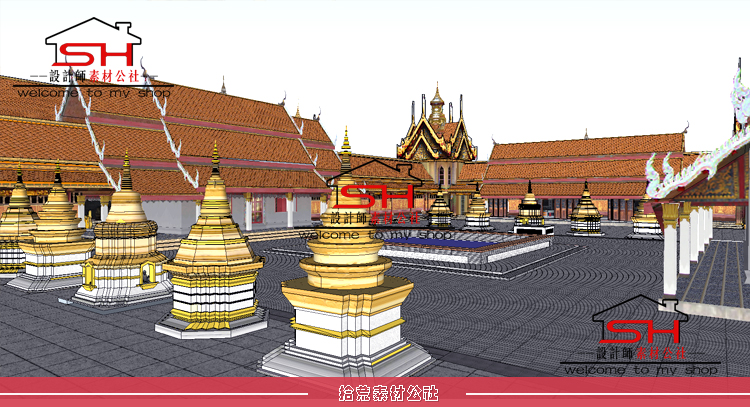 东南亚泰式傣族风格旅游景区传统寺院寺庙庙宇建筑规划设计SU模型 第6张