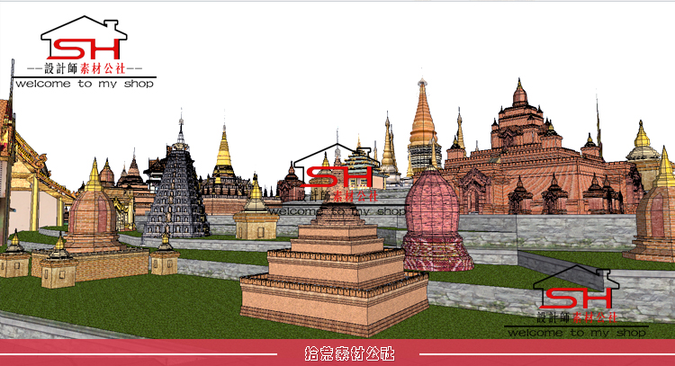 东南亚泰式傣族风格旅游景区传统寺院寺庙庙宇建筑规划设计SU模型 第7张