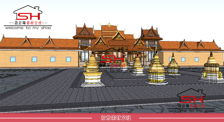 东南亚泰式傣族风格旅游景区传统寺院寺庙庙宇建筑规划设计SU模型 第8张