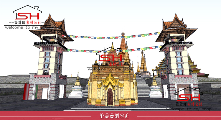东南亚泰式傣族风格旅游景区传统寺院寺庙庙宇建筑规划设计SU模型 第9张