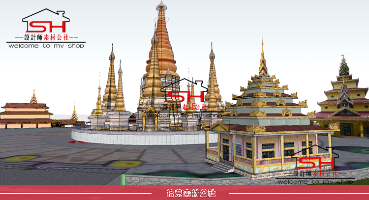 东南亚泰式傣族风格旅游景区传统寺院寺庙庙宇建筑规划设计SU模型 第10张