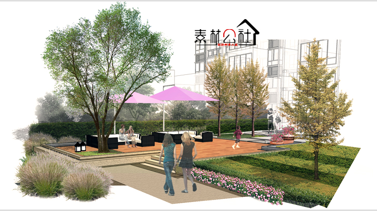 ArtDeco风格高层住宅小区主入口中庭节点景观设计SU模型PSD效果图 第24张
