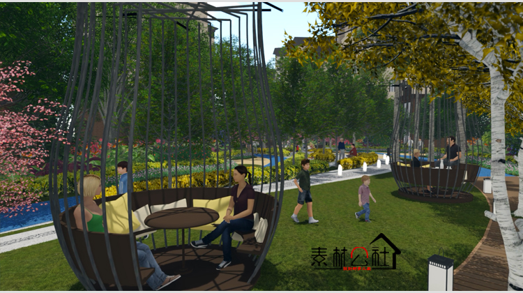 sketchup高层住宅居住小区中庭轴线景观设计儿童宠物乐园SU模型 第26张