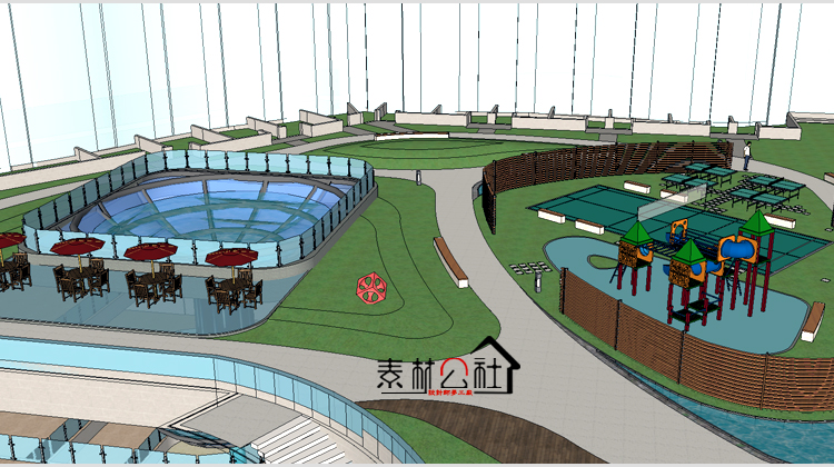 渔人湾码头水产市场商业文化广场屋顶空中花园公共景观设计SU模型 第5张