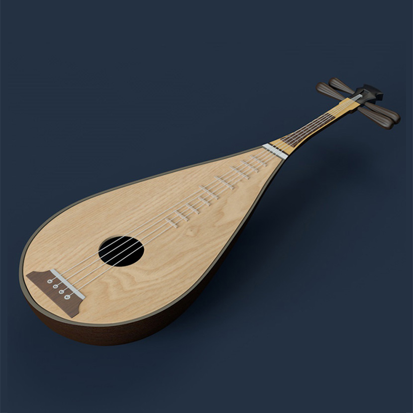 琵笆C4D中国风古典乐器模型 A fence创意场景3D模型素材 MX615