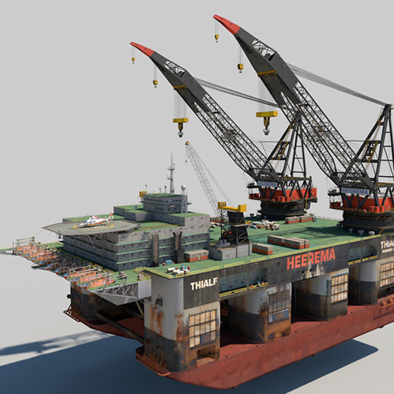 海上石油钻机双吊船C4D模型电影游戏道具创意场景3D模型素材CY802