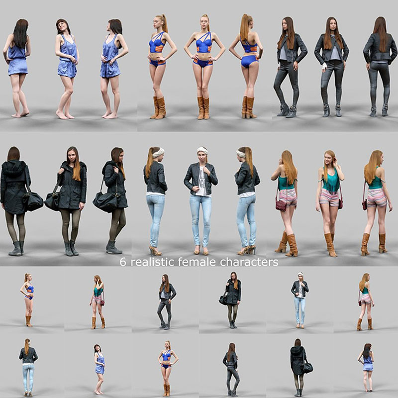 1680高精度6个女性角色人物3D模型C4D模型创意场景3D模型素材