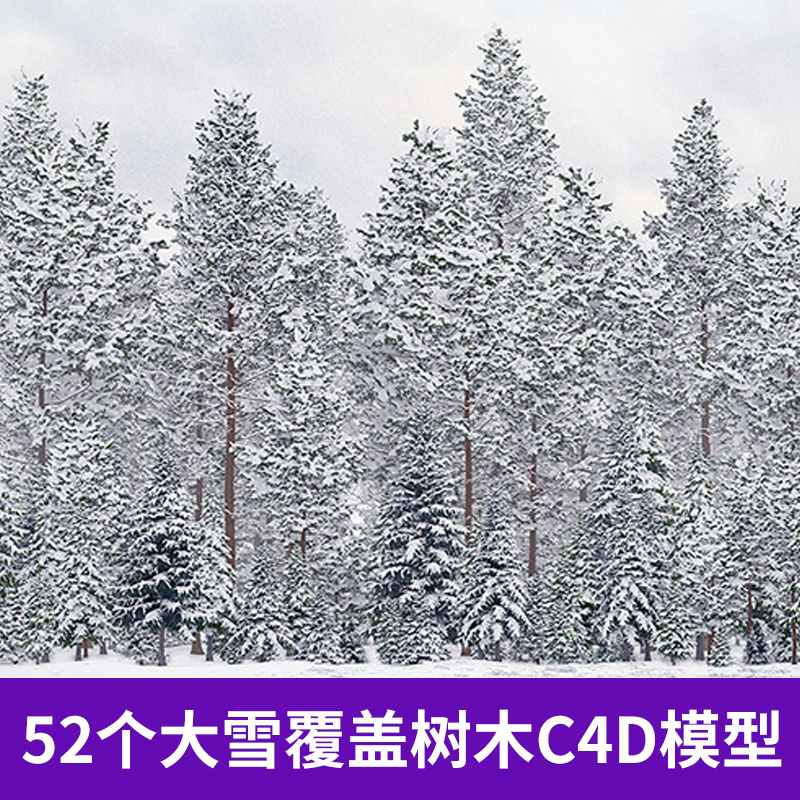 52个大雪覆盖的树木模型冬天树木C4D模型创意场景3D模型素材A451