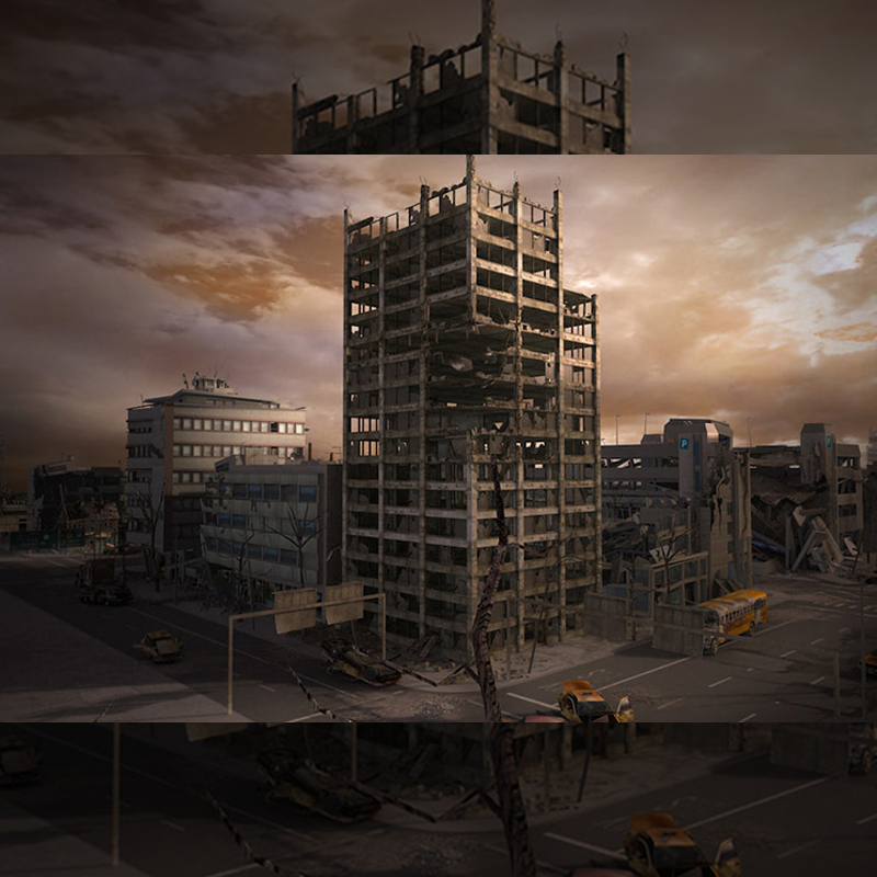 倒塌的城市房屋建筑C4D模型创意场景3D模型C4D MAX OBJ 素材A1097
