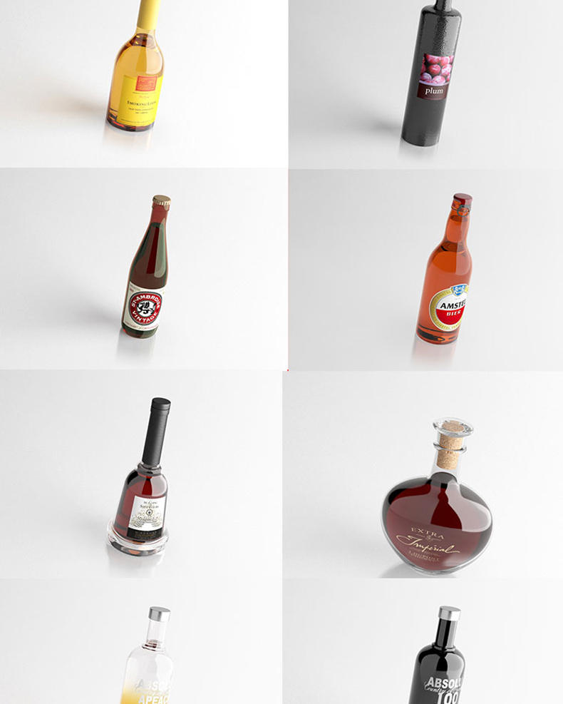 019酒瓶啤酒C4D模型红酒白酒瓶子模型c4d/obj/fbx/3ds源文件3d 第3张