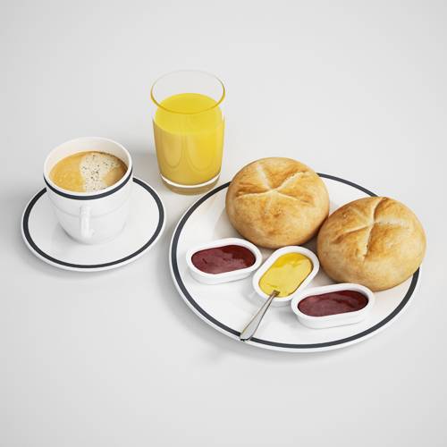 果汁咖啡面包调料早餐C4D模型食物3D素材工程文件场景模型H021